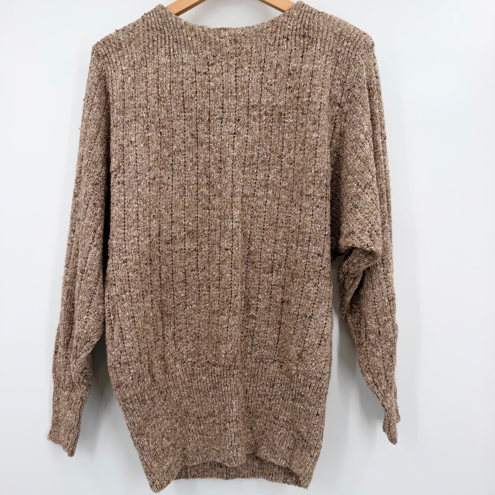 Vintage Silk Wool Blend Brown Metallic Knit Large Crewneck 80's Old Money Earthy